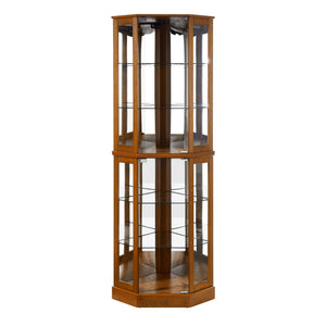 6 Shelf Corner Curio Display Cabinet with Lights and Adjustable Shelves - Dark Brown, Dark Red, Light Brown