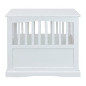 Casual Home Solid Wood Lockable Gate Door Pet Crate and End Side Table, White