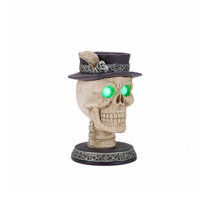 Skull Candle Holder with Glowing Eyes - Resin Gothic Halloween Decor
