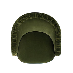 Serena 31.5" Ruched Barrel Back Accent Arm Chair with Bullion Fringe, Olive