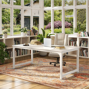 Executive Desk, Large Office Computer Workstation With Thick Frame - White