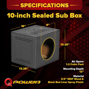 Q-POWER QBOMB 10" Sealed Car Subwoofer Sub Box Enclosure | QBOMB10S Single