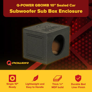 Q-POWER QBOMB 10" Sealed Car Subwoofer Sub Box Enclosure | QBOMB10S Single