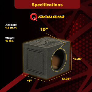Q-POWER QBOMB 10" Sealed Car Subwoofer Sub Box Enclosure | QBOMB10S Single