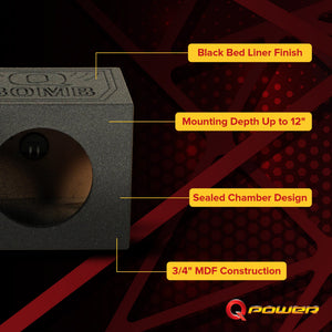 Q-POWER QBOMB 10" Sealed Car Subwoofer Sub Box Enclosure | QBOMB10S Single