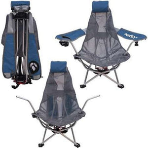 Kelsyus Mesh Folding Backpack Beach Chair w/Headrest & Cup Holder, Blue and Gray