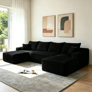 126" Cloud Sectional Sofa with U-Shape Chaise and Side Pockets and Cup Holder