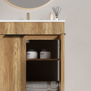30inch Floor-Standing Bathroom Vanity with 3D Grooved Panel and Integrated Ceramic Sink
