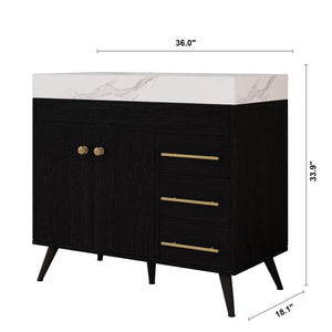 36" Freestanding Bathroom Vanity with Ceramic Sink and Faux Marble Top