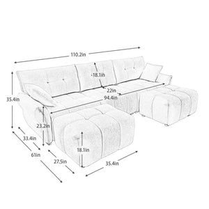 3 Seater Sofa Set With Ottoman And Throw Pillows