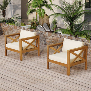Patio Conversation Set with Acacia Wood Armchairs and End Table