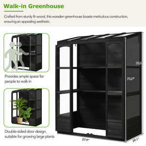 TOPMAX 78-inch Wooden Greenhouse Cold Frame with 4 Independent Skylights and 2 Folding Middle Shelves