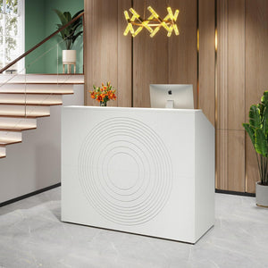 Modern Reception Desk, Front Desk Table With Cable Grommet & Privacy Panels