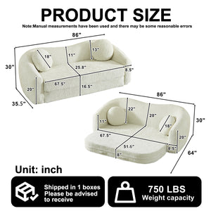 86-Inch Curved Convertible Sofa Recliner