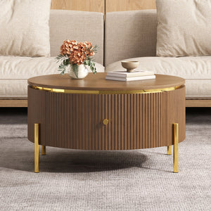 Modern Round Coffee Table with 2 Large Drawers Storage Accent Table