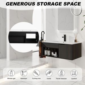 Wall Mounted Floating Bathroom Vanity With Open Shelf & Soft Close Door
