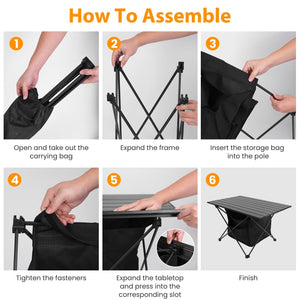 Foldable Camping Table With Storage Basket Rustproof Portable Aluminum Alloy Roll-Up Camping Table With Carrying Bag For Camping Hiking BBQ Picnic Fis
