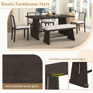 Dining Set With Rectangular Table, 4 Upholstered Chairs & 1 Padded Bench