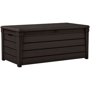 Keter Brightwood 120gal Weatherproof Resin Patio Deck Storage Box Bench, Brown