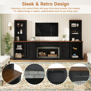 3-Piece TV Stand Set with Curved Side Cabinets for TVs Up to 70"