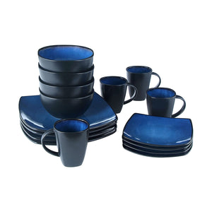 Gibson Elite Soho Lounge 16 Piece Plates, Bowls, & Mugs Dinnerware Set, Blue - TRAPSKI