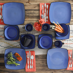 Gibson Elite Soho Lounge 16 Piece Plates, Bowls, & Mugs Dinnerware Set, Blue - TRAPSKI