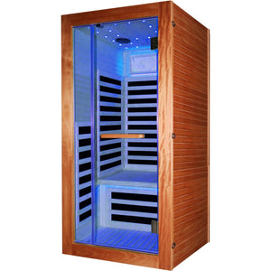 Single Person Sauna Room With LED Lighting, Epoxy Heating Plates, And Compact Design - American White Oak