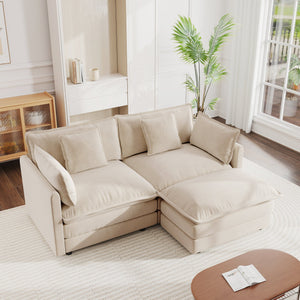 Chenille Two-Seater Sofa with 1 Footrest, 2 Seater L-Shaped Sectional with Ottoman