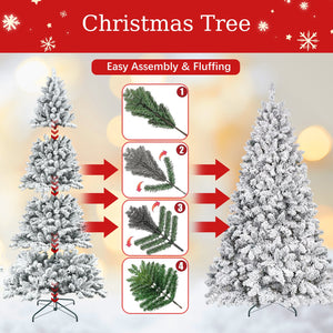 7FT Flocked Christmas Tree with Pine Cones