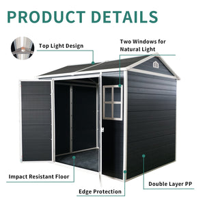 8x4ft Outdoor Resin Garden Shed with Floor and 2 Windows