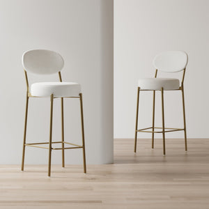 29'' Upholstered Velvet Bar Stools with Backrest & Footrest - Set of 2