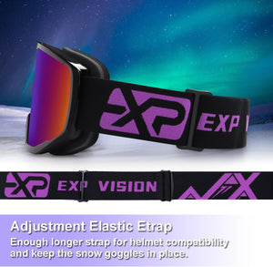 EXP VISION Ski/Snowboard Goggles for Men Women, OTG Snow Goggles Anti Fog UV Protection