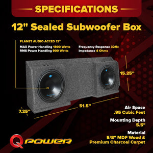 2) Planet Audio AC12D 12" 3600W Subs + GMC Chevy Silverado Ext Cab '99-06 Box