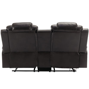 3 Pieces Recliner Sofa Sets Home Theater Seating Manual Recliner Chair & Center Console And LED Light Strip For Living Room - Brown