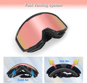 EXP VISION Ski/Snowboard Goggles for Men Women, OTG Snow Goggles Anti Fog UV Protection