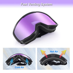EXP VISION Ski/Snowboard Goggles for Men Women, OTG Snow Goggles Anti Fog UV Protection