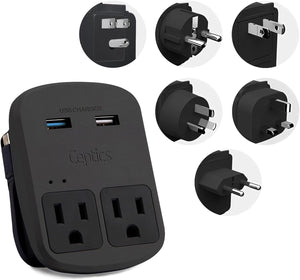 World-Way 6 Travel Adapter Kit | 2 USB + 2 US Outlets - Grounded (WPS-2B) - TRAPSKI