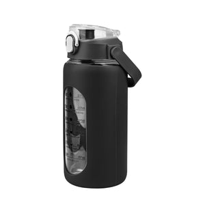34Oz Glass Water Bottle Sports Water Bottle Motivational Water Bottle Water Intake Tracker Bottle with Straw Time Marker Silicone Sleeve Handle for Gy