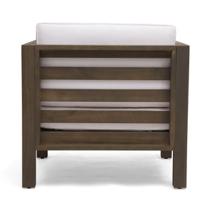 Outdoor Acacia Wood Patio Chair With Fabric Cushion