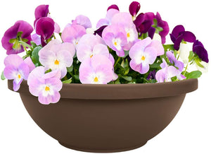 HC Companies 14 Inch Classic Plastic Garden Round Bowl Planter Pot, Chocolate
