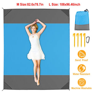 108x96.46in Sand Proof Picnic Blanket Water Resistant Foldable Camping Beach Mat w/ 4 Anchors 1 Carry Bag For 4-6 People