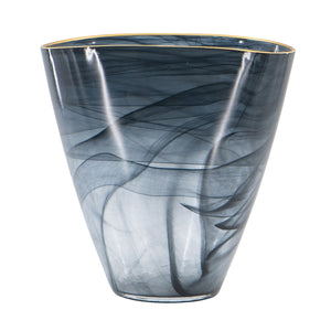 9.3x4.7x9.3' Smokey Black Glass Vase with Gold Rim