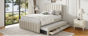 Upholstered Platform Bed With Twin Size Trundle And 3 Drawers