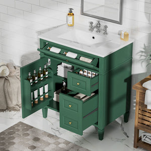 Bathroom Vanity With Top Sink, 2 Drawers & Tip Out Drawer