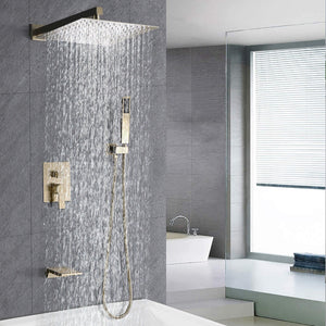 Tub Shower Faucet Set With 12" Rain Shower Head And Handheld Spray Combo