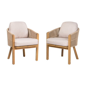 Grotta Outdoor Dining Arm Chair (Set of 2) - Teak / Beige