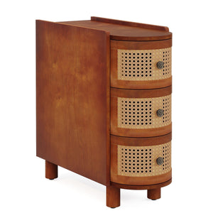 Narrow 3 Drawer End Table, Compact Nightstand For Living Room - Brown Oak