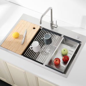 Stainless Steel Kitchen Sink, 33”x22” Single Bowl, Overmount, Brushed Finish