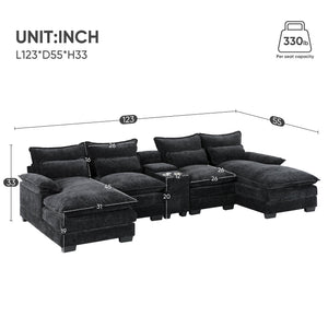 Modern U-Shaped Sectional Sofa with Console and USB Charger