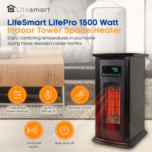 LifeSmart LifePro 1500 Watt 1500 BTU Infrared Quartz Indoor Tower Space Heater